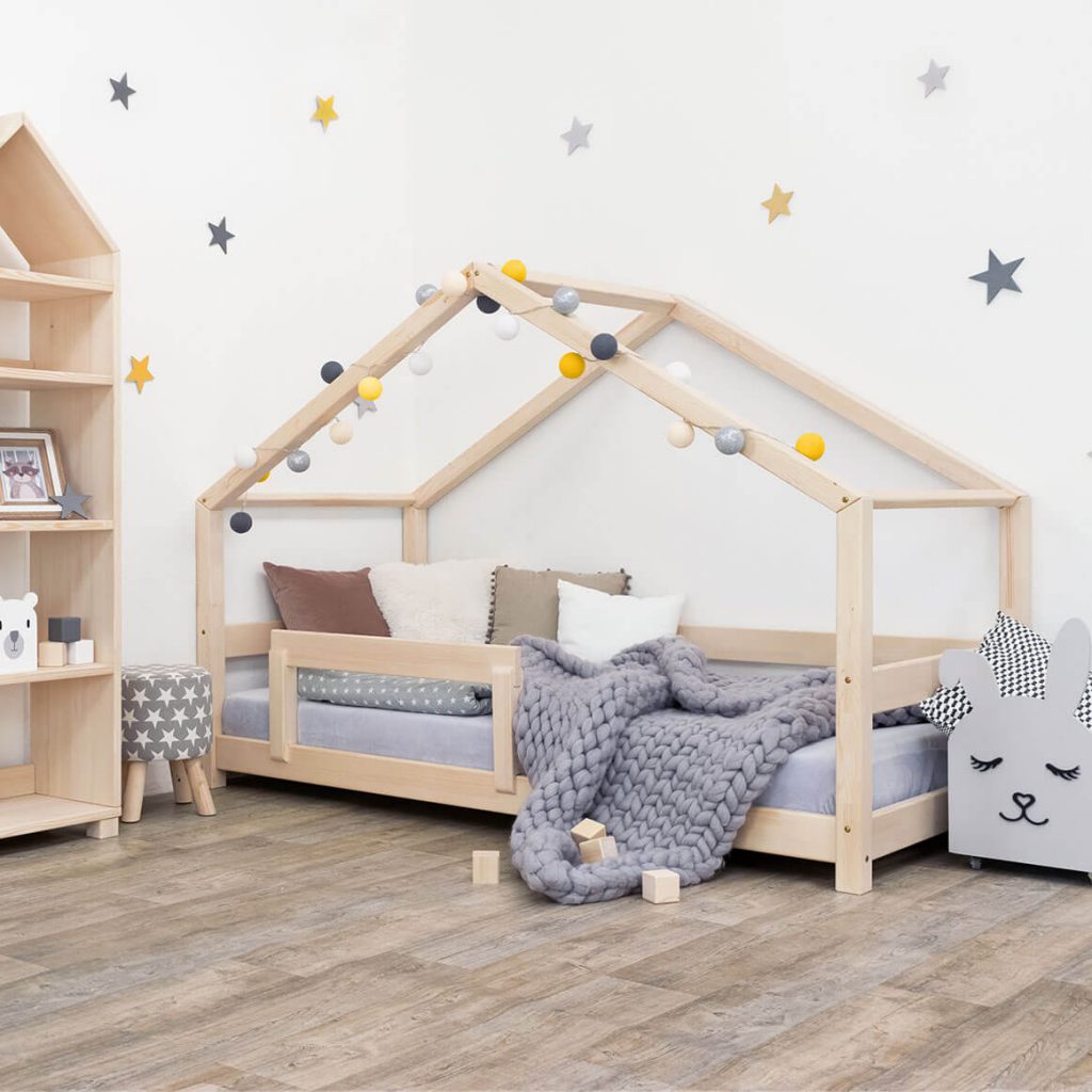 Kinder Hausbett 120x200 90x200 mit Rausfallschutz - Hausbett 120x200 - Hausbett Natur Hausbett 80x200 - Hausbett 80x160