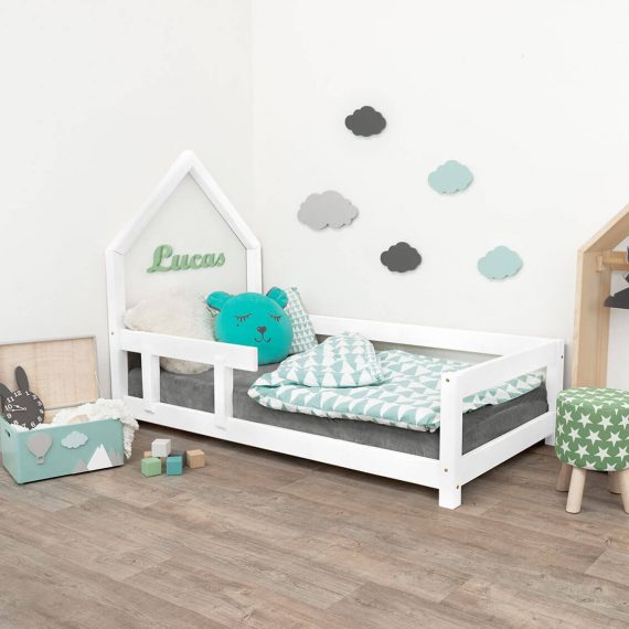 Kinder Hausbett weiß 90x200 - Hausbett 80x200 - Hausbett 90x200 mit Rausfallschutz - Hausbett 80x160