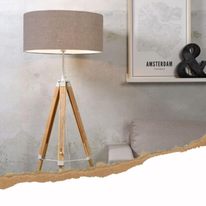 Design Stehlampe grauer Schirm - Leselampe Stehlampe mit Holzfuß Tripod Stehlampe Dreibein Holz Stehlampe Design Stehlampe grauer Schirm - Leselampe Stehlampe mit Holzfuß Tripod Stehlampe Dreibein Holz Stehlampe